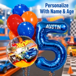 Hot Wheels PERSONALIZED Name & Single Digit Age Balloon Bouquet