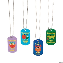 I Love Reading Dog Tag Necklaces - 12Pk