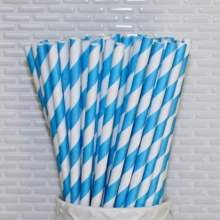 Light Blue Striped Sturdy Paper Straws - 24 PK