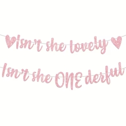 Isn't She Onederful Pink Glitter Banner