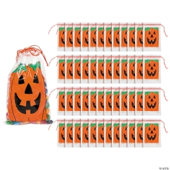50% OFF: Halloween Pumpkin Drawstring Goody Bags - 144 Pk