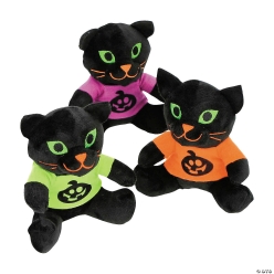 Halloween Plush Black Cat with Jack-O'-Lantern T-shirt-12Pk