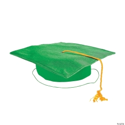Child's Green Shiny Fabric Graduation Mortarboard Hat