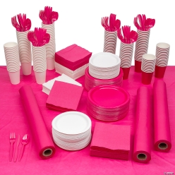 Hot Pink & White Tableware Kit for 240 Guests