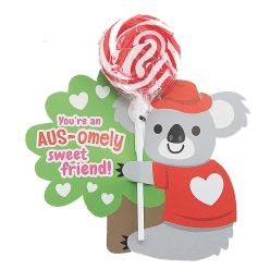 Valentines Large Koala Card with Cherry Swirl Lollipop