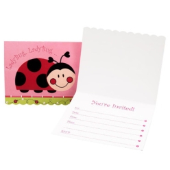 Ladybug Birthday Invitations & Envelopes 8 Pack
