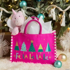 Pink Fa La La Christmas Trees Laminated Canvas Tote Bag