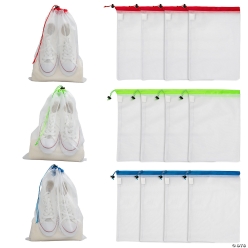 Large White Mesh Drawstring Bags - 12Pk