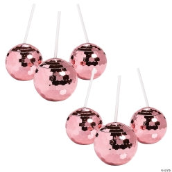 Pink Disco Ball Plastic Cups with Lids & Straws-18Pk
