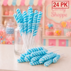 Light Blue Blueberry Twisty Lollipops - 24 Pk