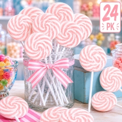 Light Pink Strawberry Swirl Pops -24pk