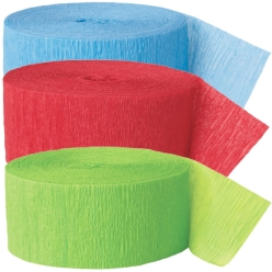 Light Blue, Red & Lime Green Crepe Streamers - 3 Pk