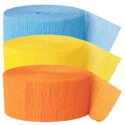 Light Blue, Yellow & Orange Crepe Streamers - 3 Pk