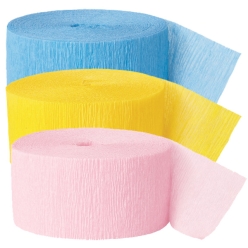 Light Blue, Yellow & Light Pink Crepe Streamers - 3 Pk