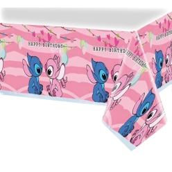 Stitch and Angel Pink Happy Birthday Plastic Tablecover