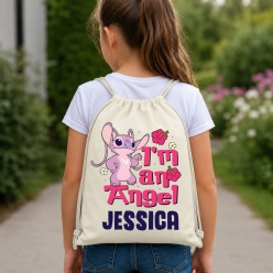 Lilo & Stitch Angel Personalized Drawstring Backpack