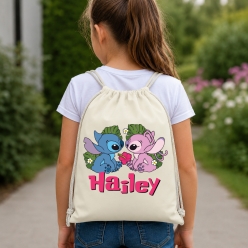 Stitch & Angel Personalized Drawstring Backpack