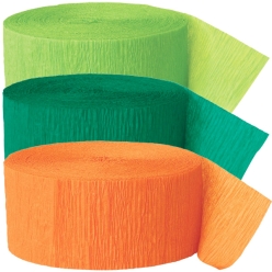 Lime Green, Emerald Green & Orange Crepe Streamers - 3 Pk