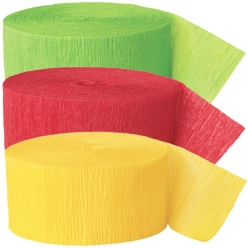 Lime Green, Red & Yellow Crepe Streamers - 3 Pk
