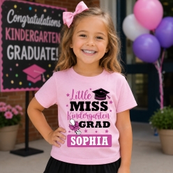 Little Miss Kindergarten Grad Personalized Light Pink Tshirt