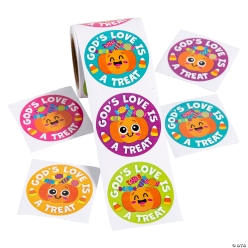 Religious Halloween God's Love is a Treat Pumpkin Stickers 100pk