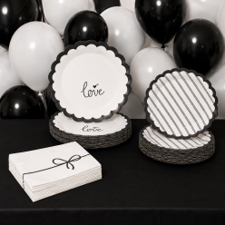 BULK Love Story Black & White Tableware Set for 50 Guests