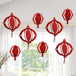 Chinese New Year Metallic Hanging Lantern Lanterns-8Pk