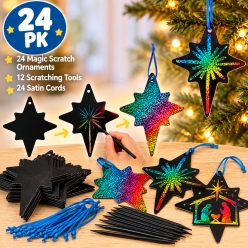 Magic Scratch Nativity Star Ornament Craft-24Pk