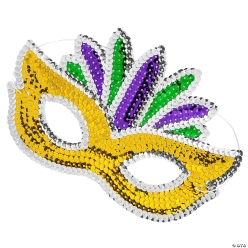 Gold & Silver Sequin Mardi Gras Masks with Feathers-12Pk