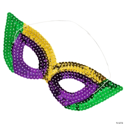 Green, Gold & Purple Sequin Mardi Gras Masks-12Pk