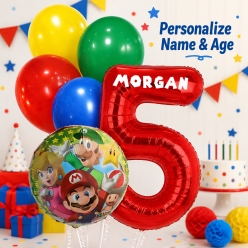Super Mario PERSONALIZED Name & Age Balloon Bouquet