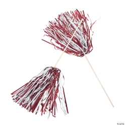 Maroon & White Two-Tone Spirit Pom-Poms - 24 Pk