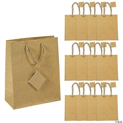 Gold Glitter Medium Gift Bags - 12 Pk