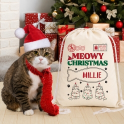 Cat Meowy Christmas Personalized Drawstring Backpack