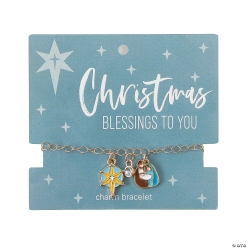 Religious Blessings Nativity Metal Charm Bracelets on a Card for