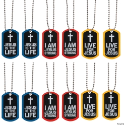 Jesus Strong Dog Tag Necklaces - 12Pk