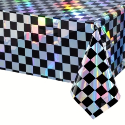 Racing Metallic Checkered Plastic Tablecover