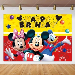 Mickey Mouse Happy Birthday FABRIC Backdrop