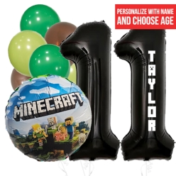 Minecraft PERSONALIZED Name & Double Digit Age Balloon Bouquet