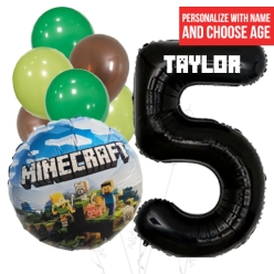 Minecraft PERSONALIZED Name & Single Digit Age Balloon Bouquet