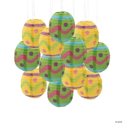 Egg Shaped Hanging Paper Lanterns - 12Pk