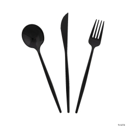 Black Modern Plastic Cutlery Sets for 8