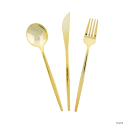 Gold Modern Plastic Cutlery Sets for 8