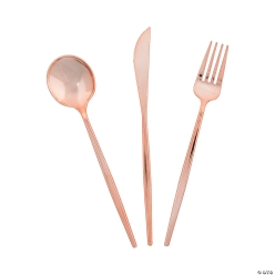 Rose Gold Modern Plastic Cutlery Sets for 8