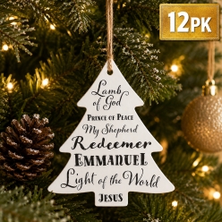 Name of Jesus Christmas Tree Wood Ornaments-12 Pack