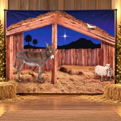Nativity Stable Scene 9 Ft Backdrop
