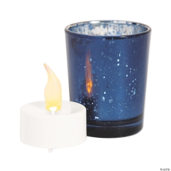 Navy Mercury Glass Votive with Candle 12Pk