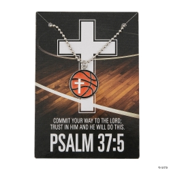 Religious Basketball Necklaces with Bible Verse Card-12Pk