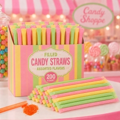 NEON Candy-Filled Straws GIANT 240 Pk