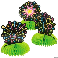 Neon Glow Honeycomb Centerpieces - 3Pks